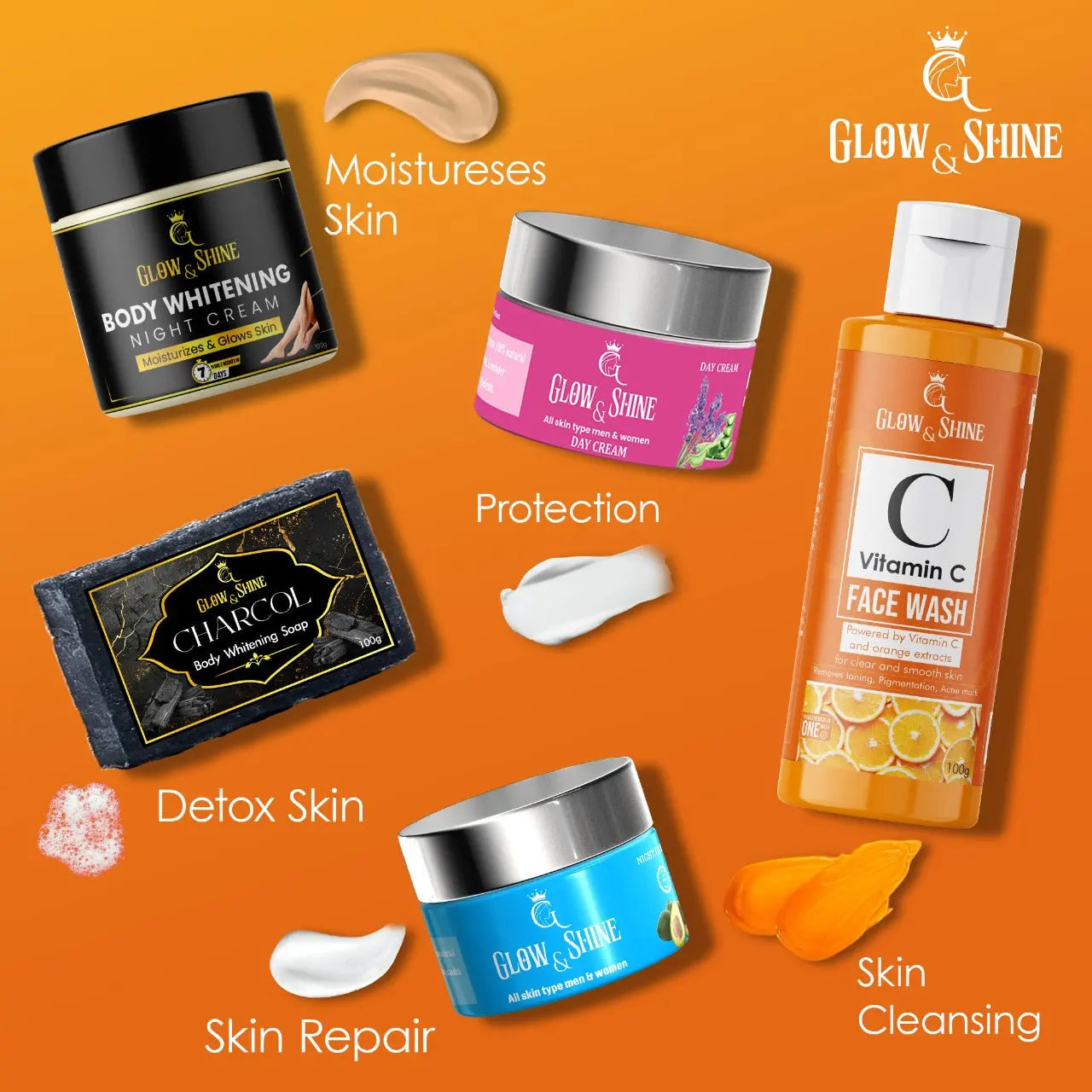 FACE AND BODY WHITENING ALL PRODUCT COMBO Glow&shine