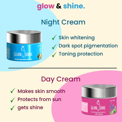 FACE WHITENING NIGHT DAY CREAM PLUS FACE WASH COMBO Glow&shine